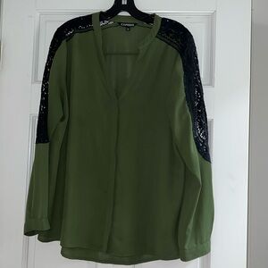 Express women’s blouse in green with black lace size large